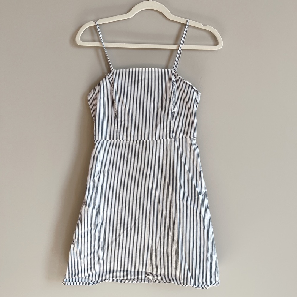 Coastal White & Blue Striped Mini Dress with Spaghetti Straps
